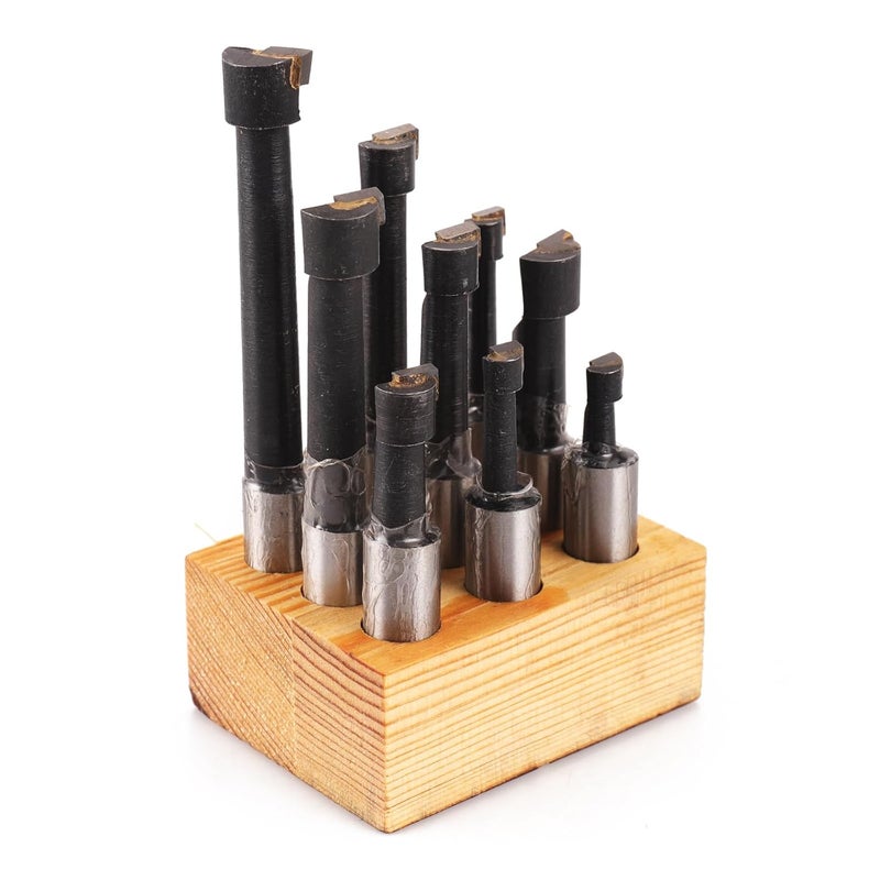 Oudtinx 9-Piece 1/2" Boring Bar Set - C6 Carbide Tipped Lathe Tools Kit for Metal Turning, Drilling, Milling (Includes Base) - Image 1
